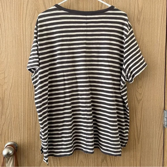Old Navy Striped Boyfriend Pocket Tee, Grey/White Cotton Short Sleeve T-Shirt - Picture 5 of 8